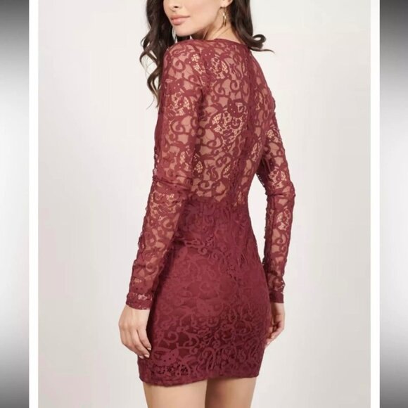 Tobi Womens My Lace Or Yours Bodycon Mini Dress Burgundy Long Sleeves size Small - Picture 2 of 12